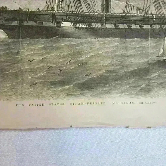 Art Print United States Steam Frigate Merrimack Naval Ship Seascape Antique 1856 - Picture 3 of 12